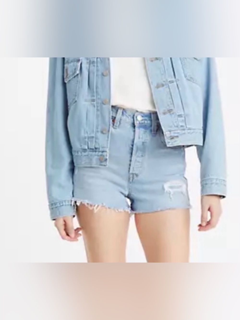 Levi’s Light Wash Distressed High Rise Button Fly Denim Shorts 25